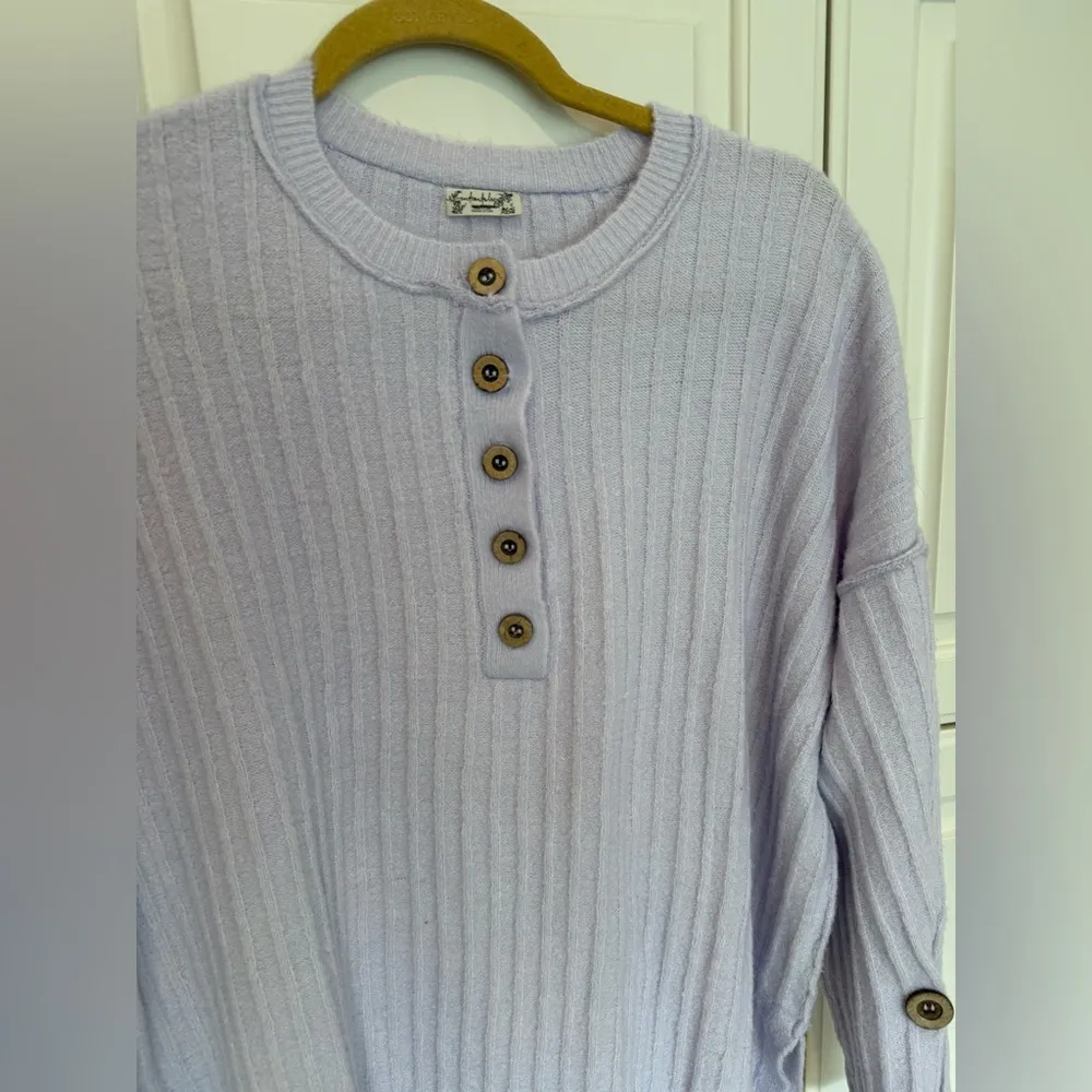 Free People Women Around the Clock Purple Ribbed Tunic Sweater Size XS Oversized - Image 2