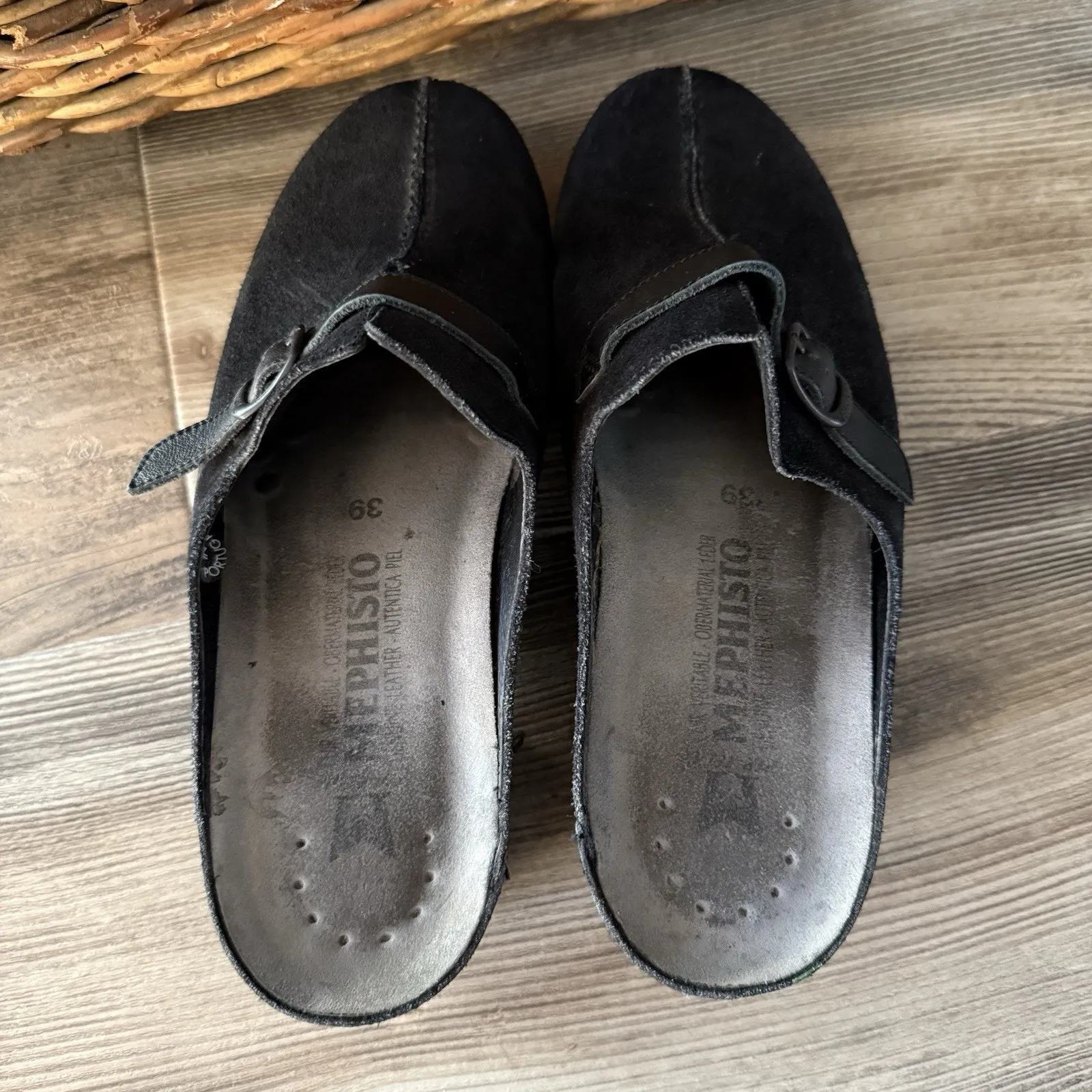 Mephisto Black Suede Leather Clog Mule Sandals Women’s EU 39 (Fits Like 7.5) - Image 4