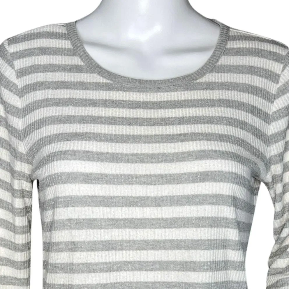 Haven Shirt Womens Small Gray White Stripe Casual Basic Everyday Neutral Minimal - Image 5