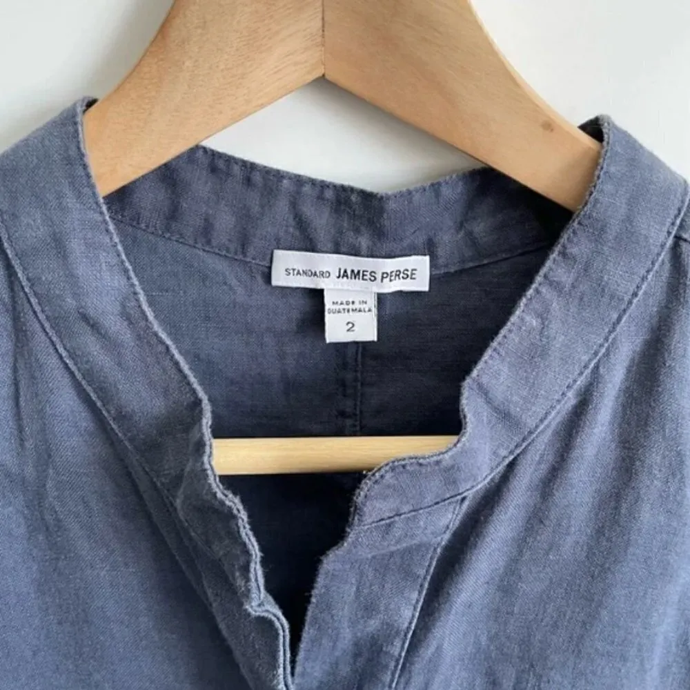 James Perse Dress 2 M 100% Linen Drawstring Waist Sleeveless Blue Luxury Cinched - Image 5