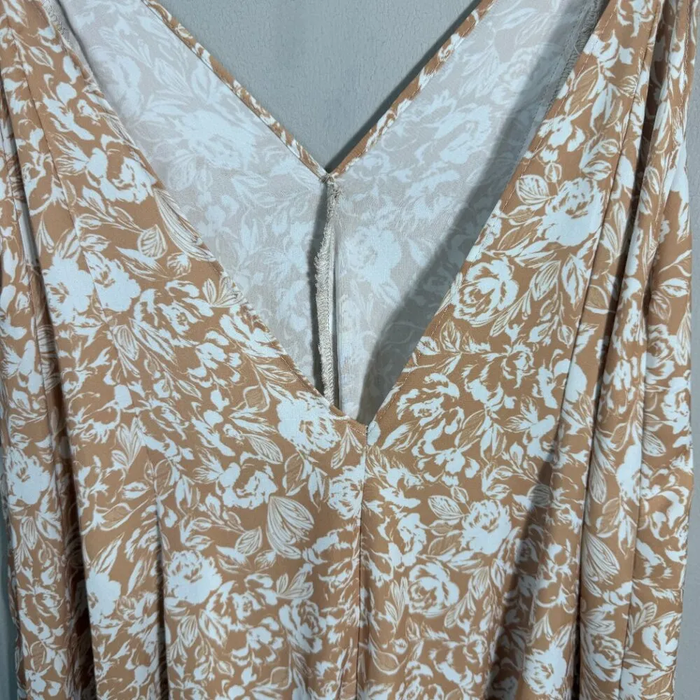 RESA Floral Tent Midi Slip Dress Women's Small Tan White Backless Party Revolve - Image 10