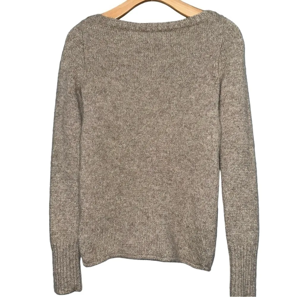 J. Crew Vintage XS Tan Beige Gold Metallic Thread Alpaca Blend V-Neck Sweater - Image 3