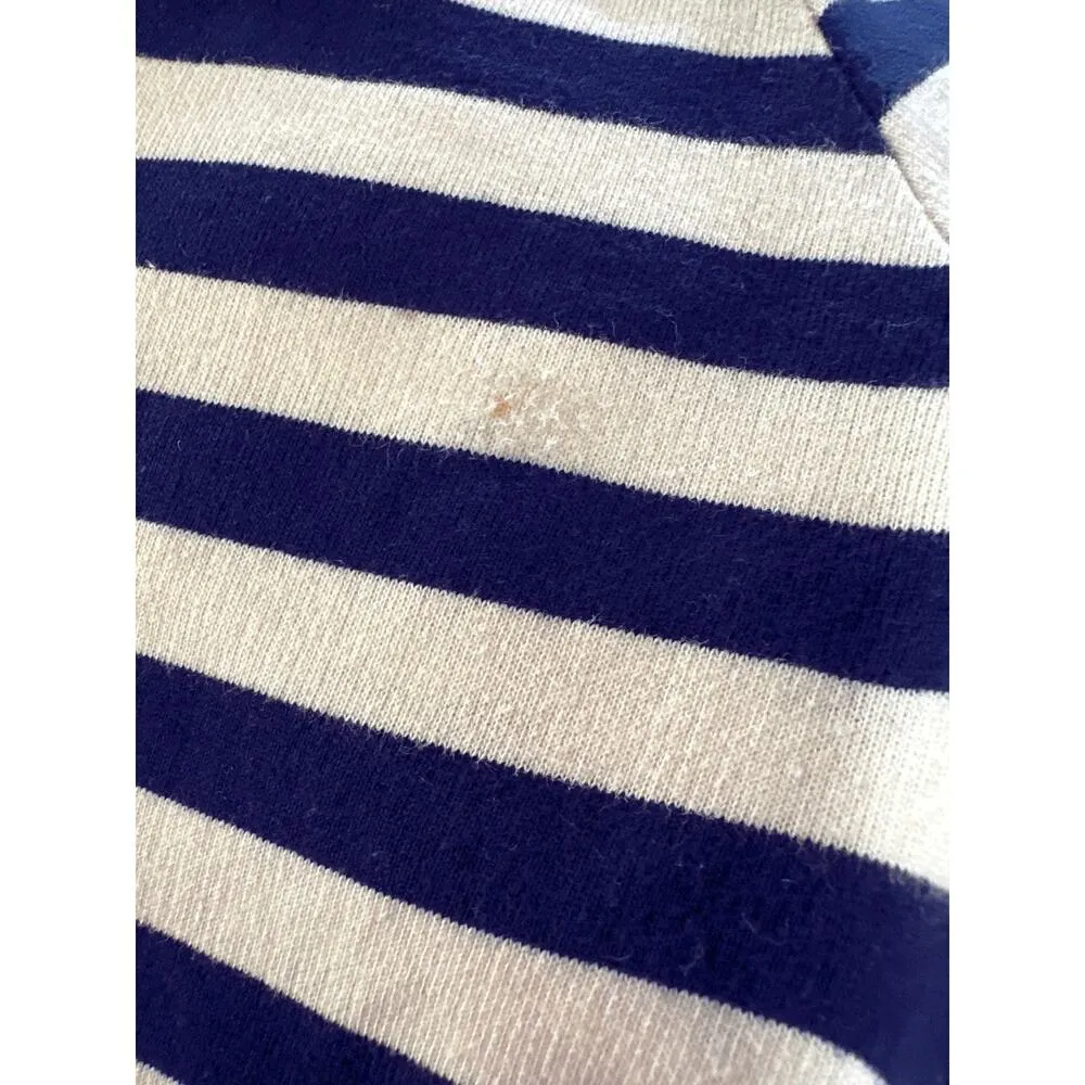 Boutique Navy Cream Cotton Stripped Cardigan with Tan Short Fringe Size Large Blue - Image 10