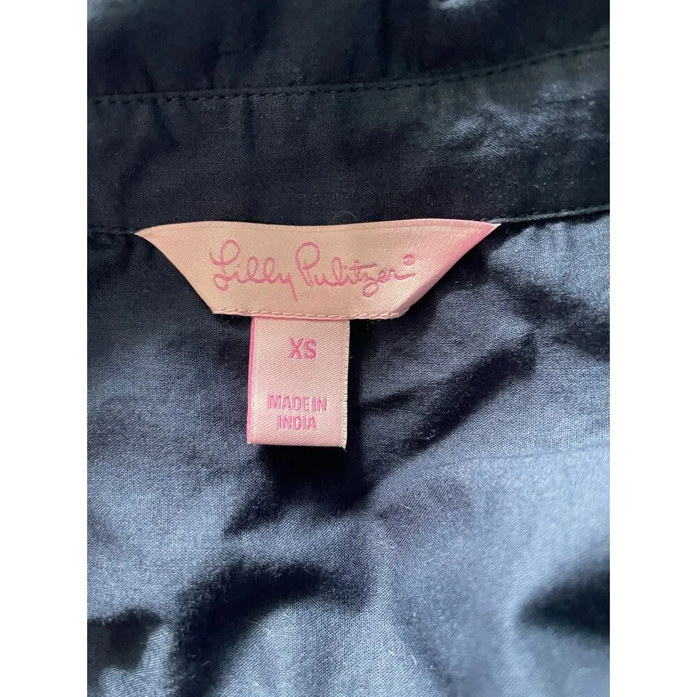 Lilly Pulitzer Navy Shirt Popover Dress Roll Tab Sleeves Chest Pockets Size XS - Image 5