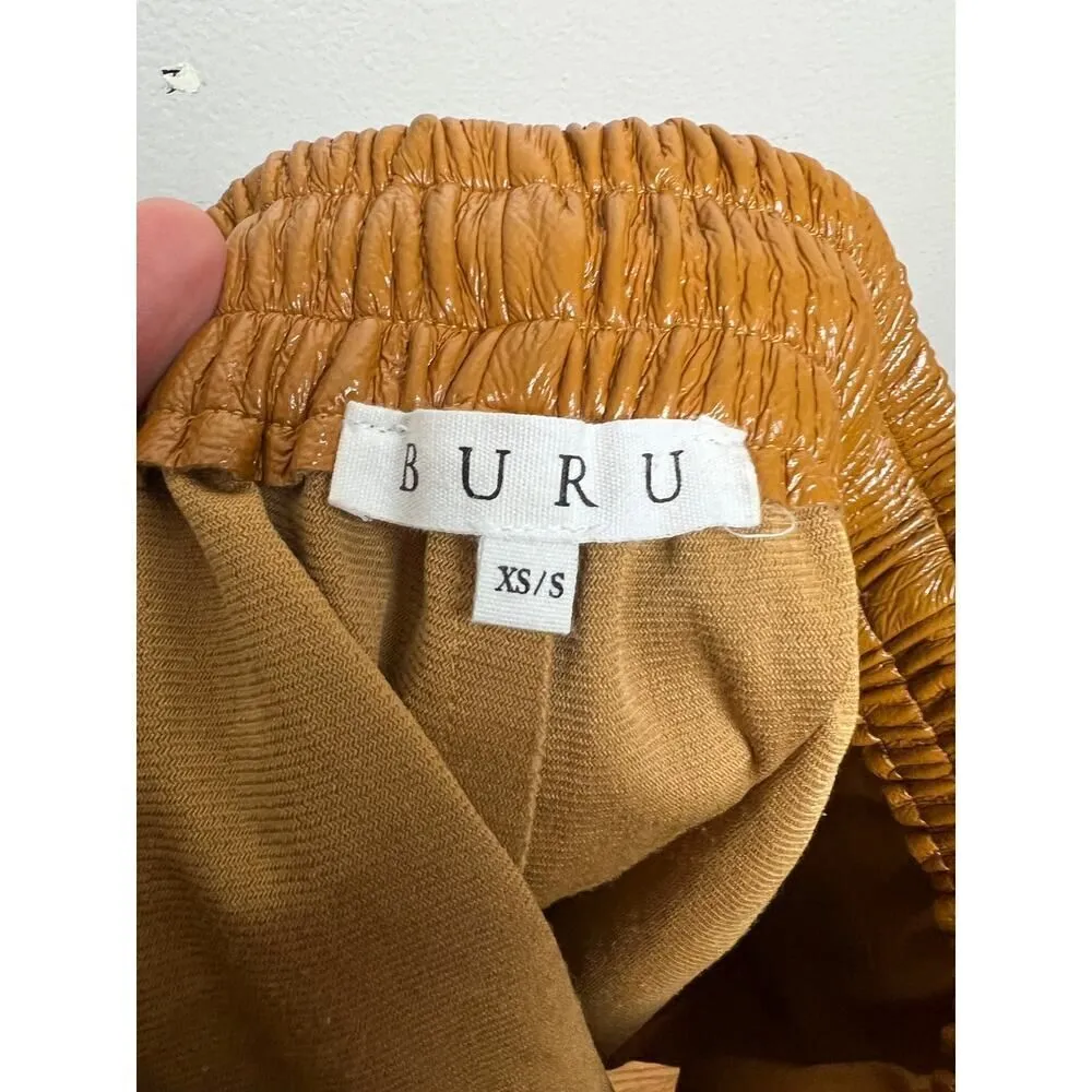BURU Faux Leather Paperbag Drawstring Shorts Sz. XS/S Brown - Image 3