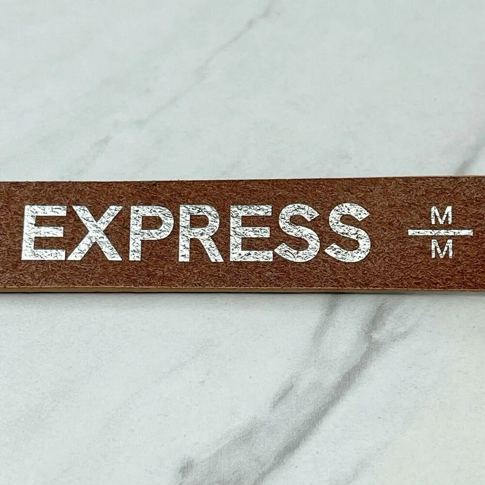 Express Tan Leather Lined Belt Glossy Finish Mint Hardware Medium (M) ✨ - Image 7