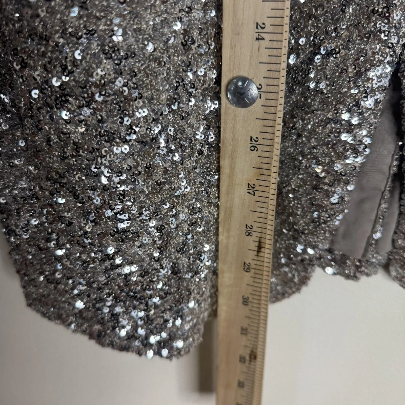 EXPRESS  Blazer Womens Medium Silver Sequin Sparkle Jacket Party Evening Metallic - Image 8