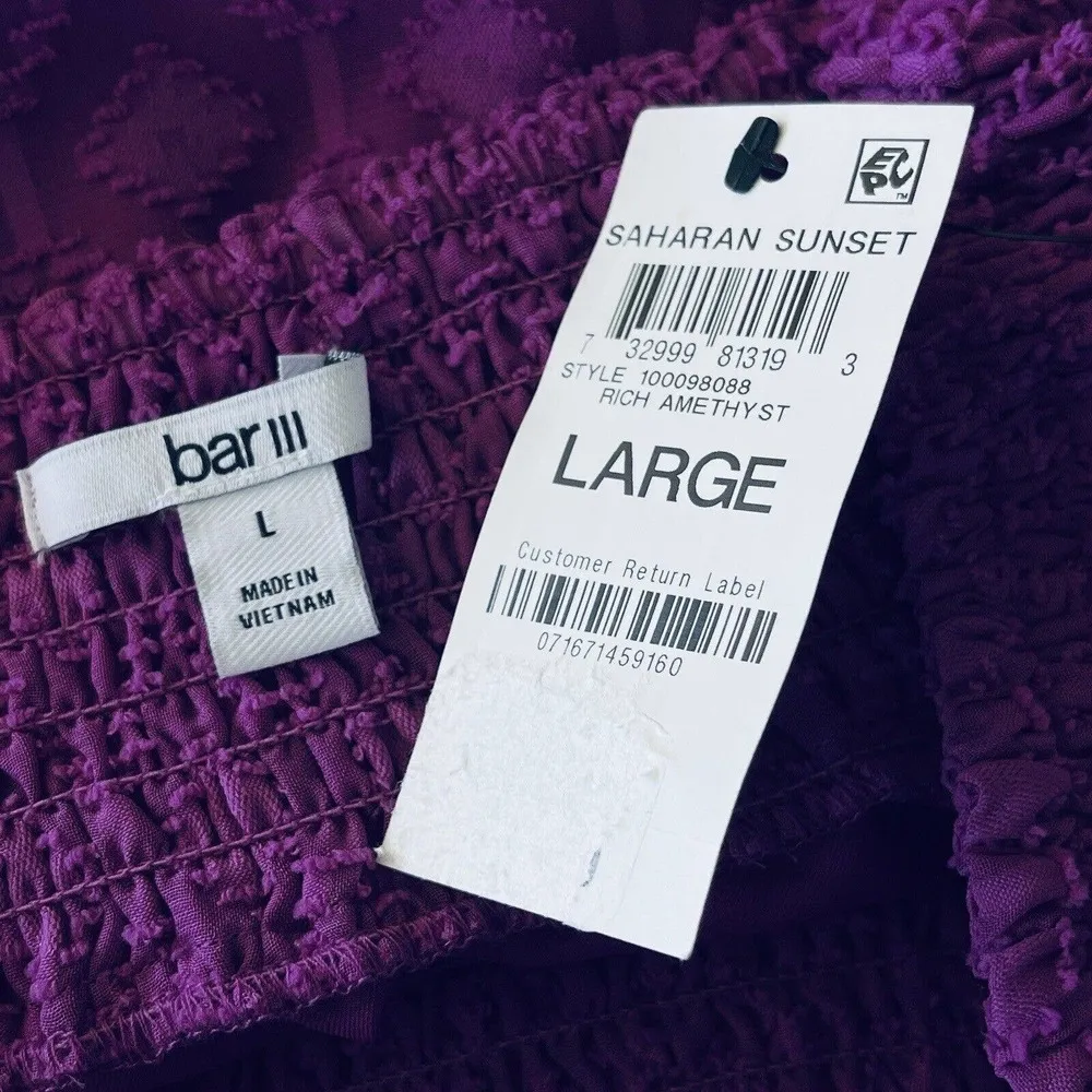 Bar III Large A-Line Mini Skirt Smocked Waist Lined Ruffled Hem Fuchsia New - Image 5