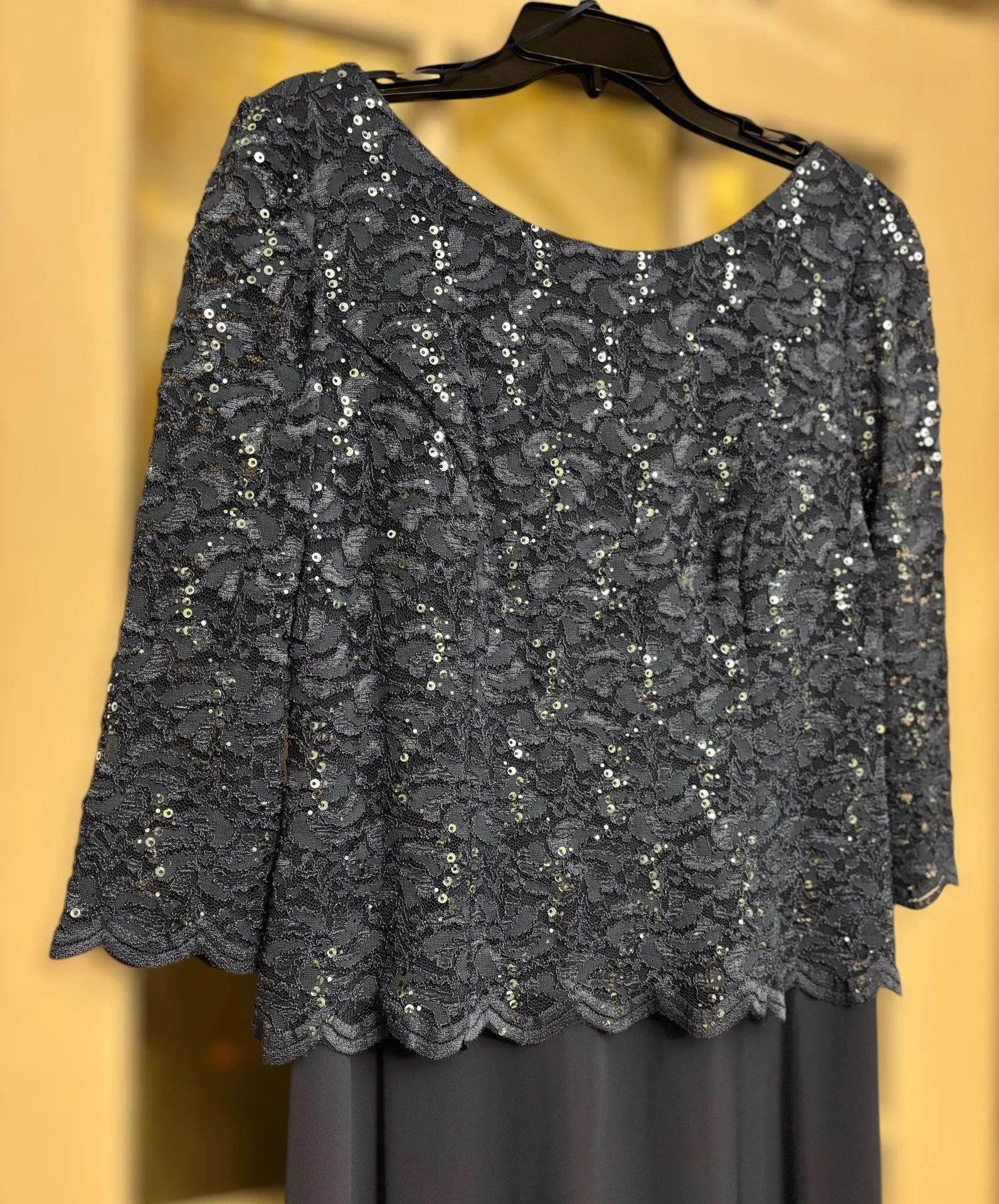 Womens Sz 16 Wedgewood Blue 3/4 Sleeve Plus Size Lace Chiffon Gown - Image 9