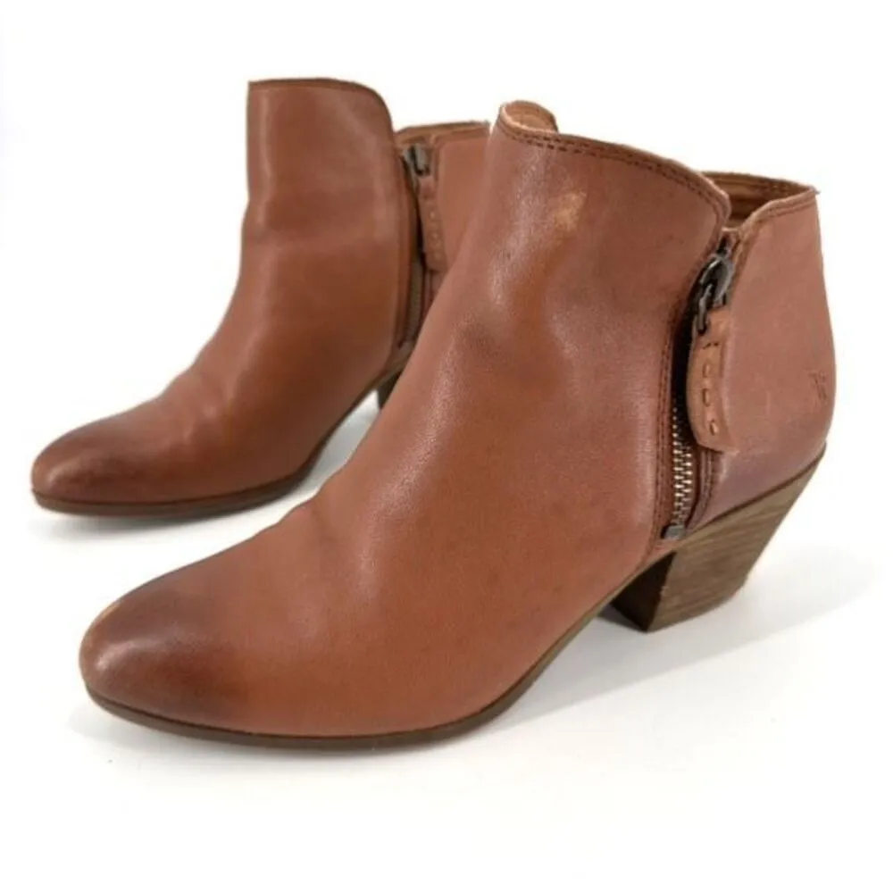 Frye Judith Zip Ankle Bootie‎ Whiskey Cognac Brown Size 7 Double zipper boot - Image 2