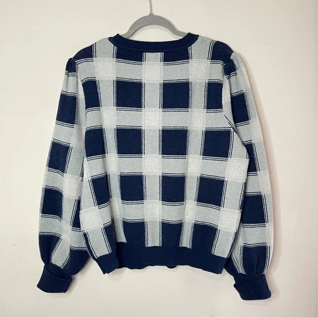 LULA ROE Navy & Gray Checkered Balloon Sleeve Crewneck Sweater, XL - Image 4