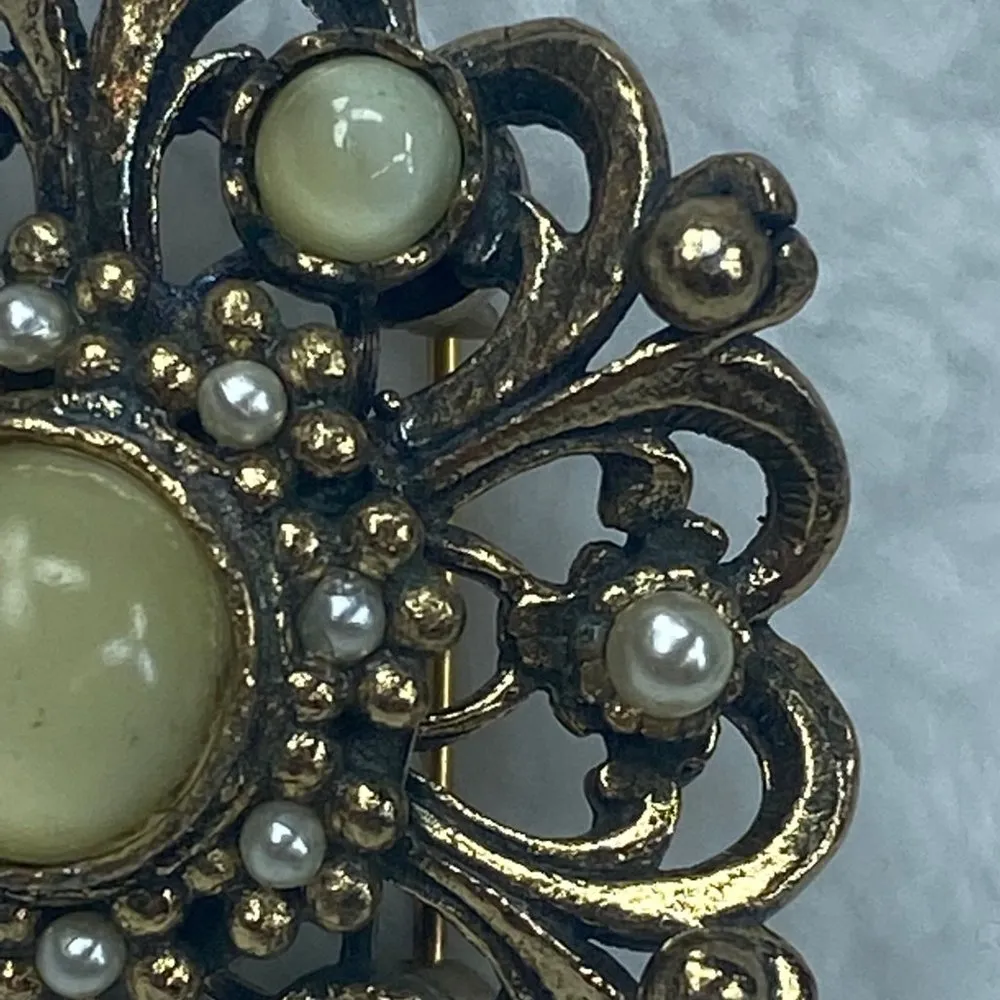 Faux Pearl Gemstone Filagree Metal Jewelry Pin Brooch Vintage Statement - Image 14