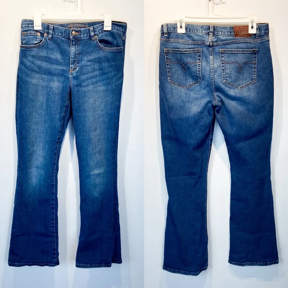 Lauren Ralph Lauren High Rise Flare Jeans Dark Wash Size 10 Whiskering Mid Rise - Image 3