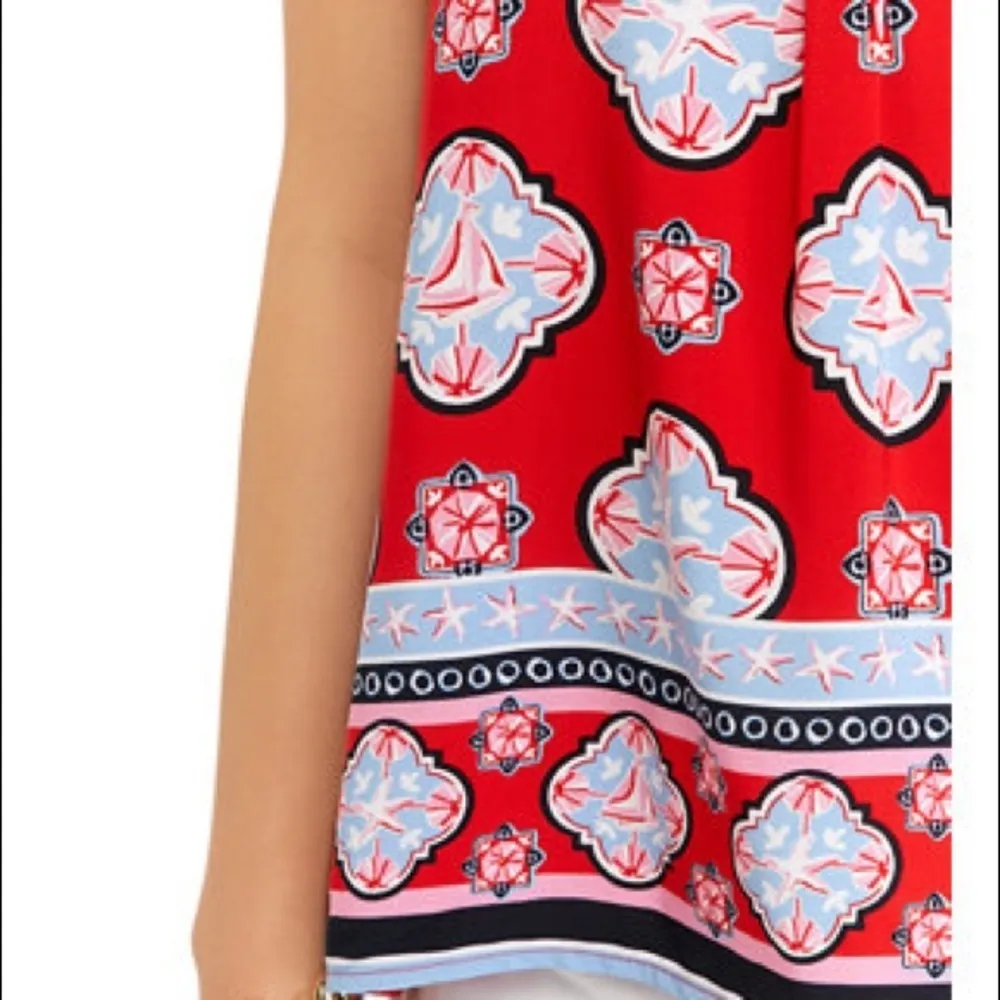 Crown & Ivy medium womens split vneck printed sleeveless button front hi low top Blue - Image 2