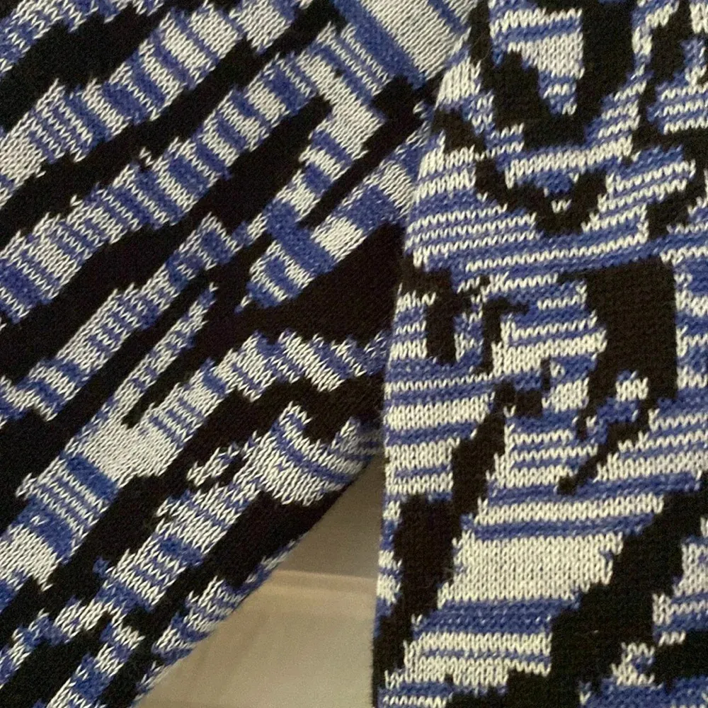 Kasper Blue Black and White Open Front Tunic Length Cardigan Size Large Artsy - Image 6