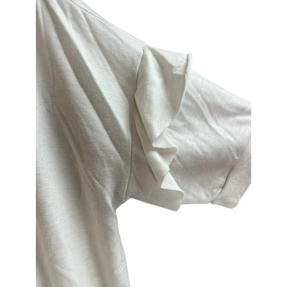 Matilda Jane Women's Shirt Large Cream Short Ruffle Sleeves Crew Neck - Image 3