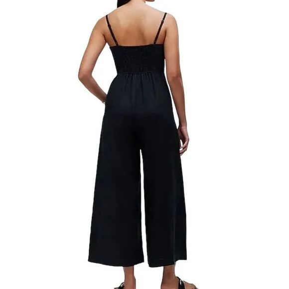 NWT Madewell Women's Black Sleeveless Wide-Leg‎ Jumpsuit Size 4 Linen - Image 3
