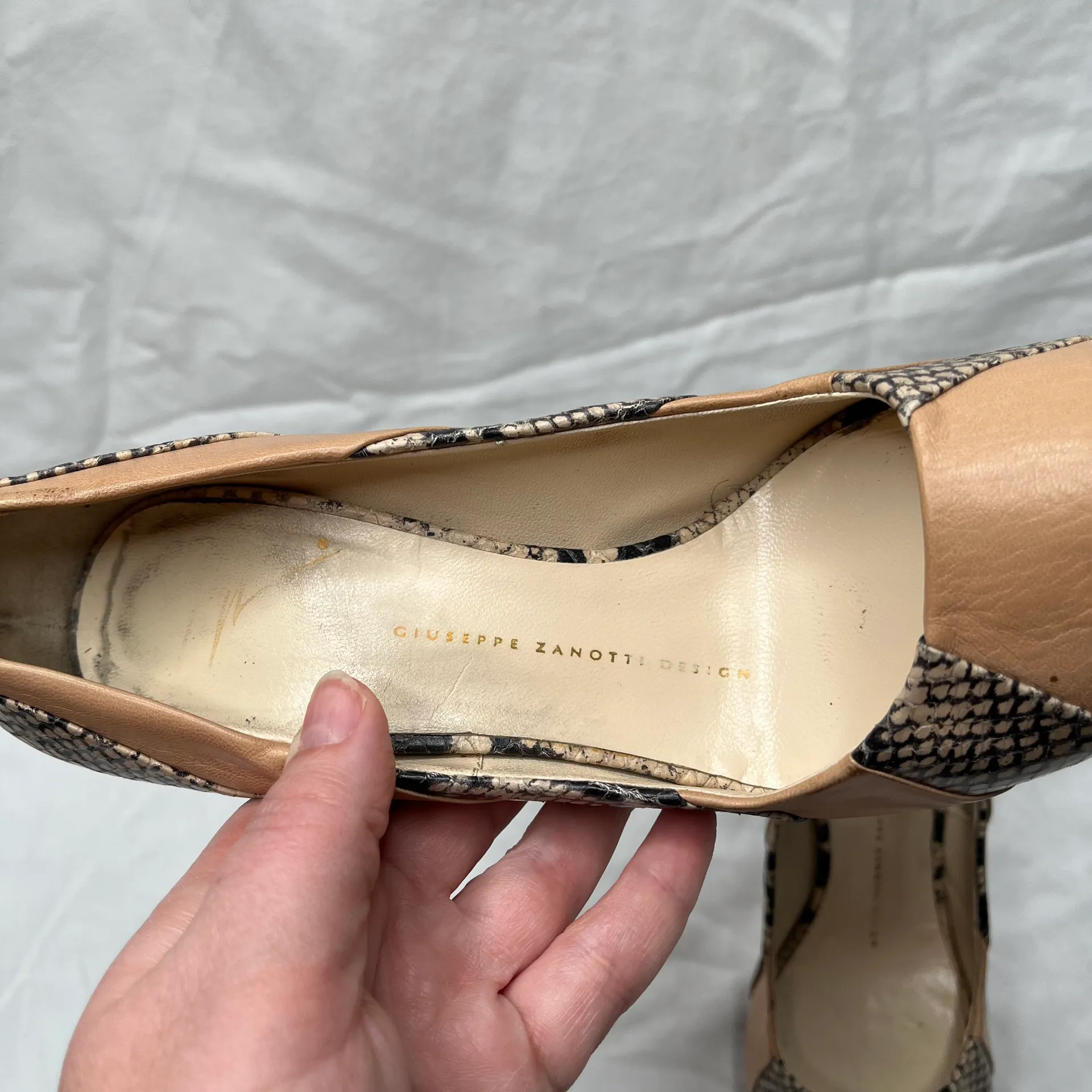 snake print peep toe leather high heel pumps size 37 - Image 5