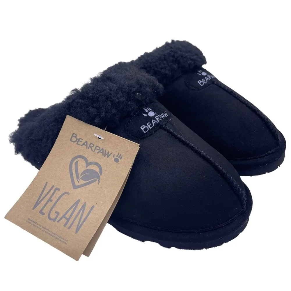 vegan faux fur Loki women black slippers Size 6 - Image 12
