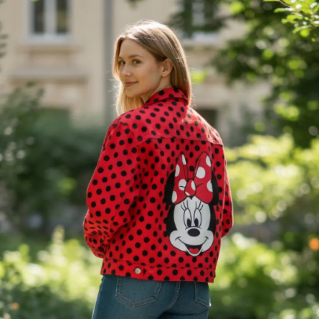 NWT Disney Minnie Mouse Jacket  Red Polka Dot Jean Style Embroidered Small - Image 2