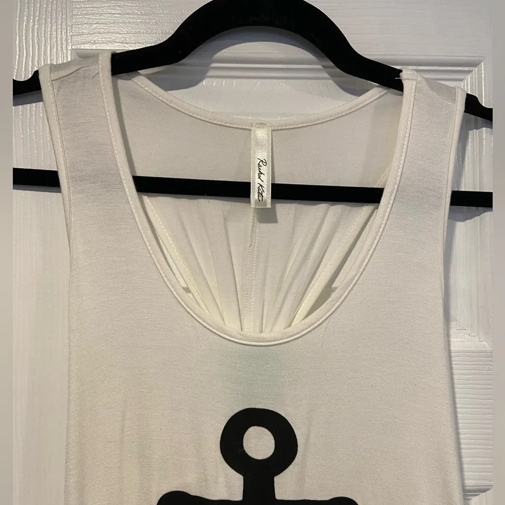 Rachel Kate Size S Cream Aqua Blue Racerback Flowy A Line Tank Top Anchor Print - Image 3