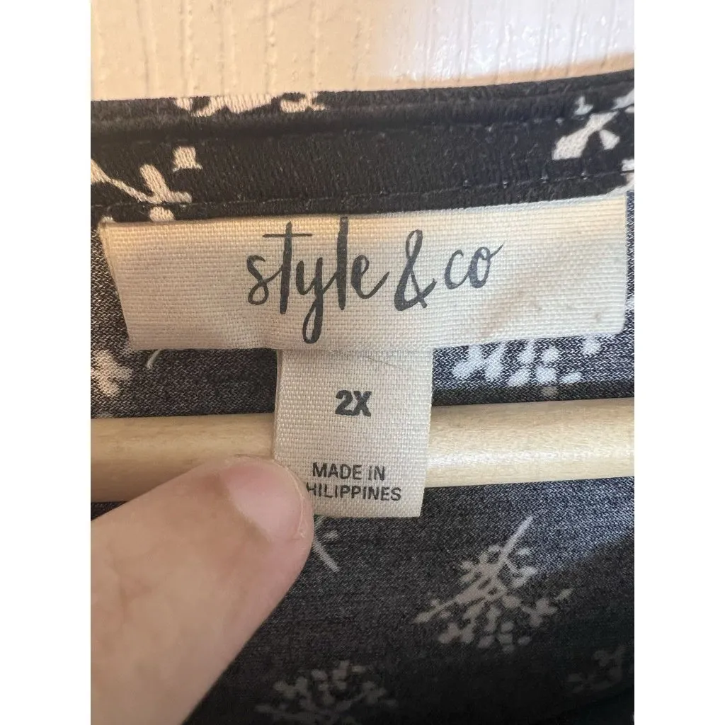 Style & Co Boho Pleated Front Tip Plus Size 2X Flutter Sleeve Floral Black Tan - Image 5