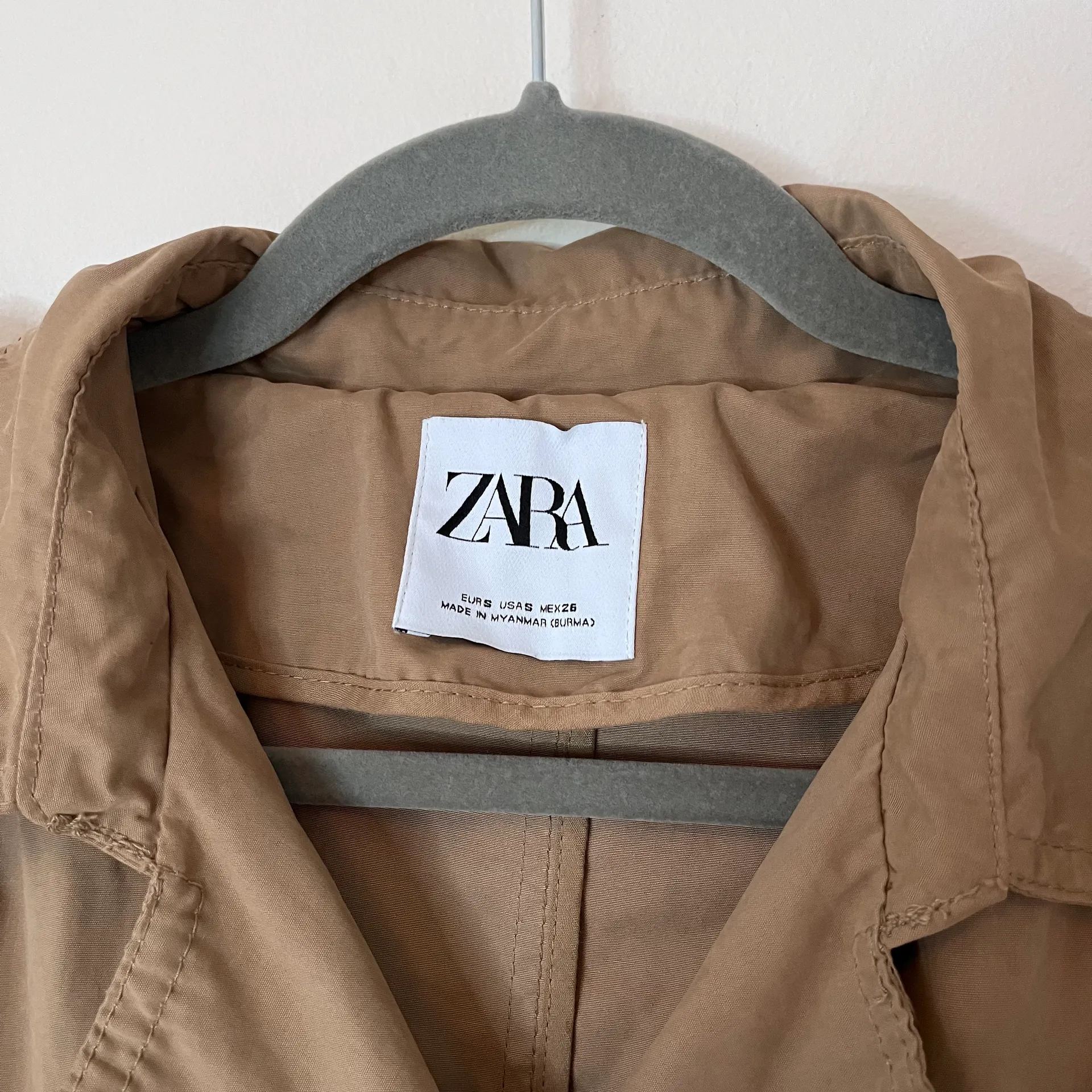 Belted Double Breasted Short Trench Coat Jacket Classic Camel Beige - Image 6