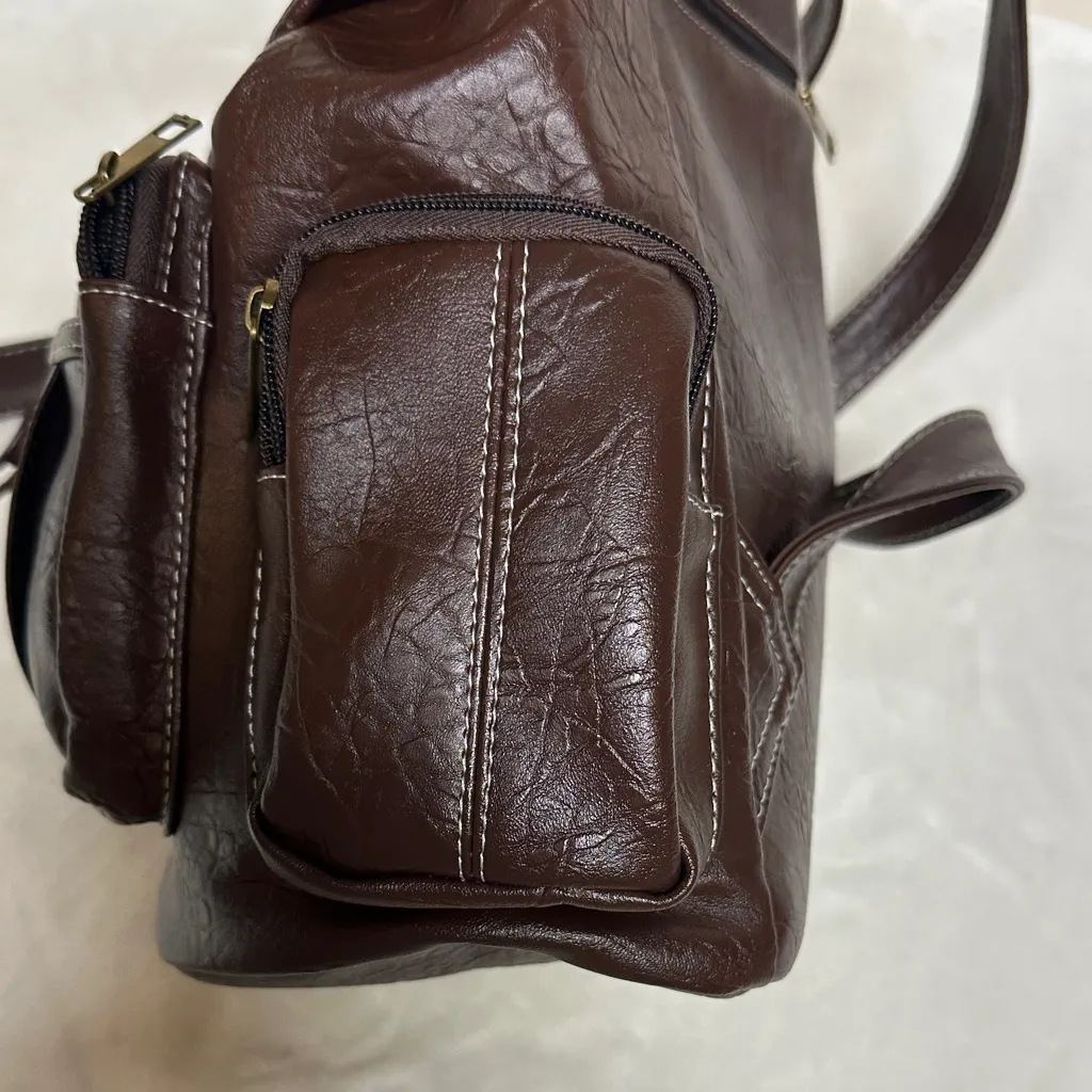 Vintage Yongle Drawstring Backpack with many pockets unisex Brown - Image 5