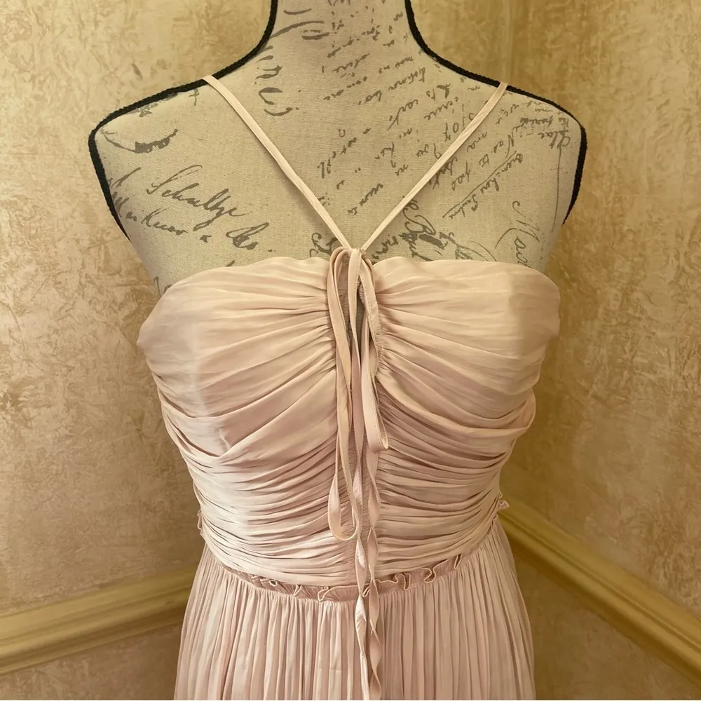 AQUA Strappy Ruched Mini Dress Cream Pink Peach Coctail party dress Sz M - Image 4