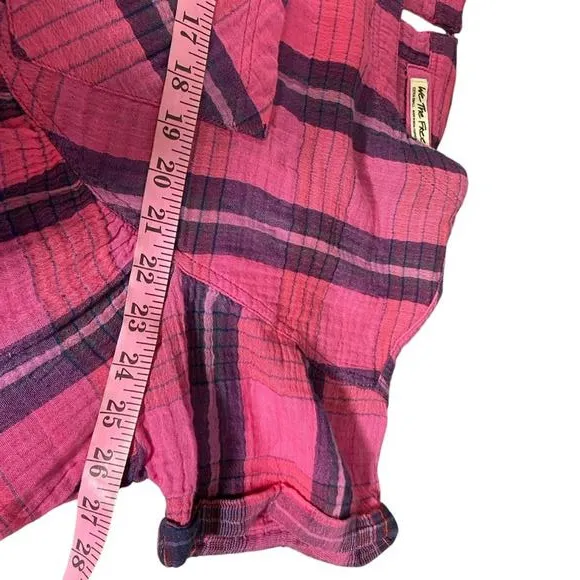 Free People NWT Women's Pink Moon City Plaid Top XS‎ - Image 9