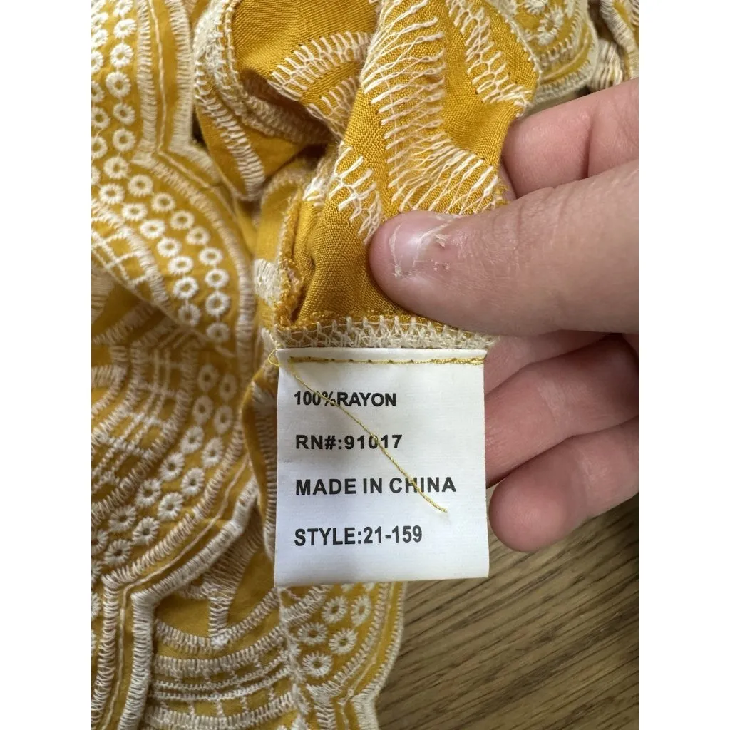 Solitaire Yellow Women Embroidered Top Sz S‎ Boho Romantic Hippie Gypsy Peasant - Image 8