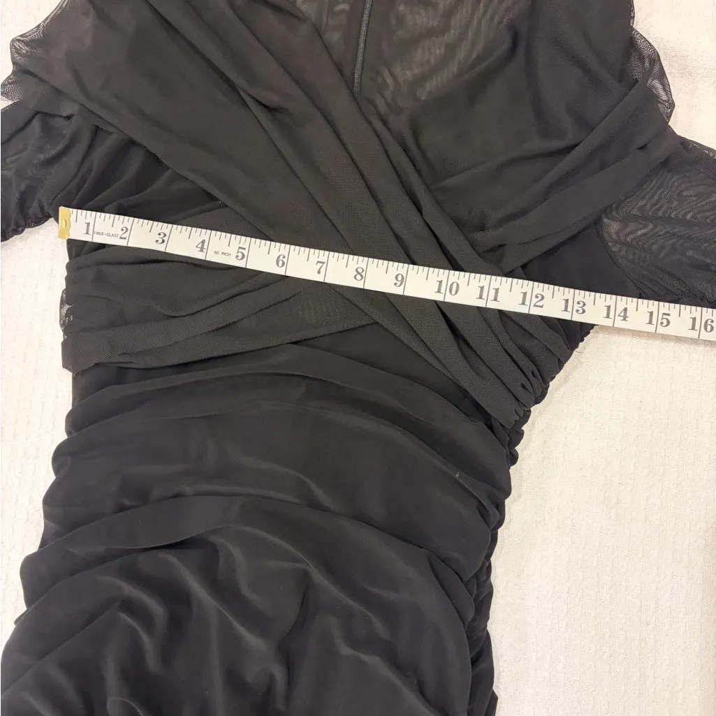 NWT Club L London Between The Lines Black Ruched Mesh Bodycon Midi Dress 8 FLAW - Image 12