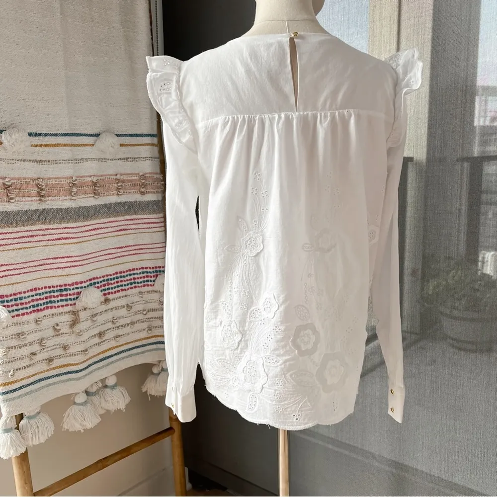 Sail To Sable White Embroidered Long Sleeves Pullover Blouse Women’s Size Medium - Image 4