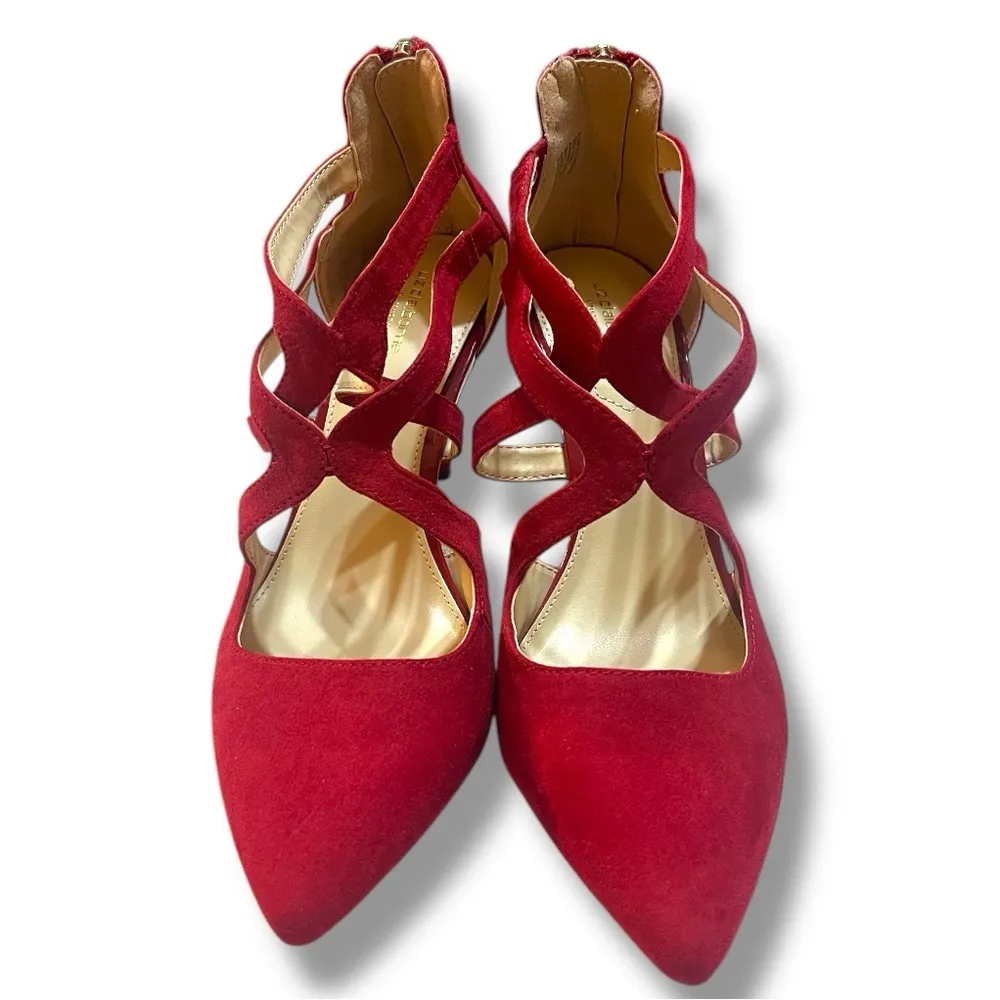 Liz Claiborne  Ruby Red Crisscross Kitten Stiletto 3” Heels Women’s Size 9.5M - Image 2