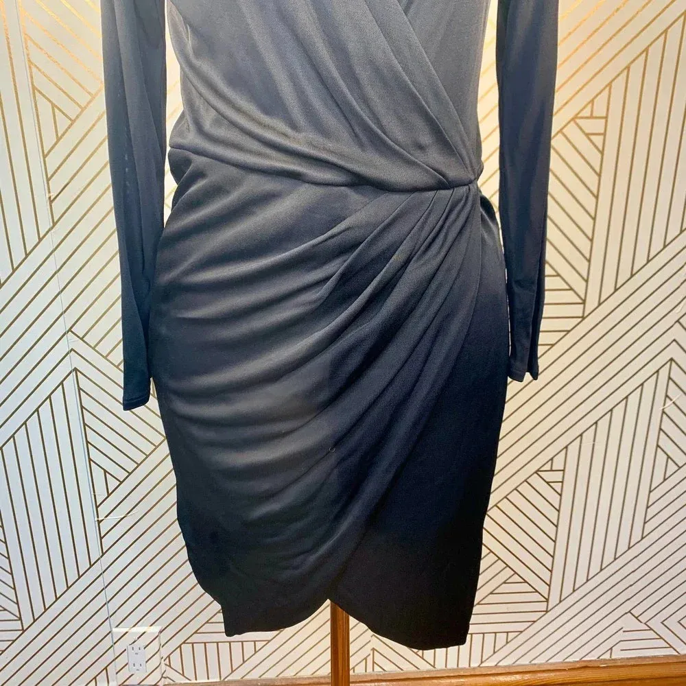 Aritzia Babaton Draped Dress Ruched Faux Wrap Long Sleeve Black Size‎ Small - Image 5