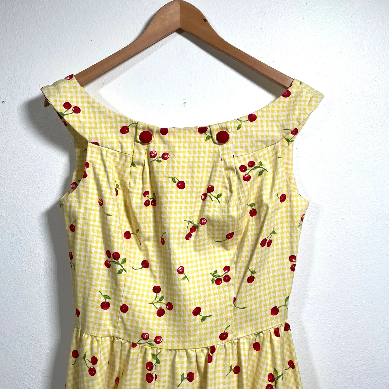 Stop Staring Dress Large Yellow Gingham Cherries Retro 50s Rockabilly Pinup - Image 5