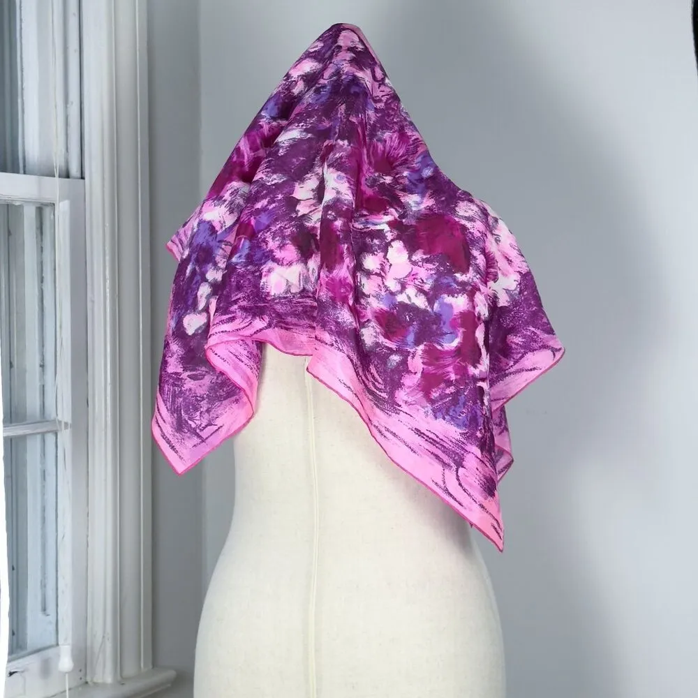 Watercolor Floral Pink Flowers Scarf Art to Wear Bandana - Image 3