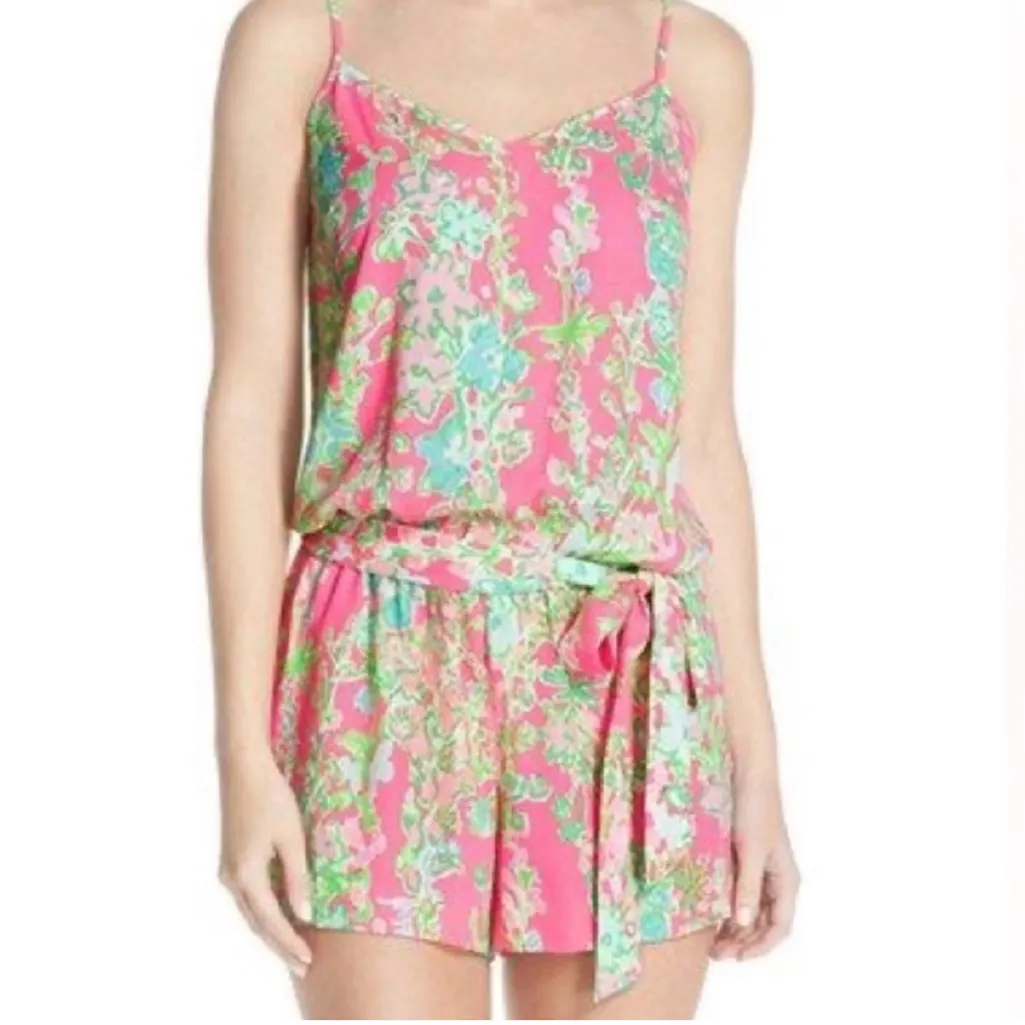 Lilly Pulitzer Deanna Romper in the Flamingo Pink Southern Charm print. - Image 8