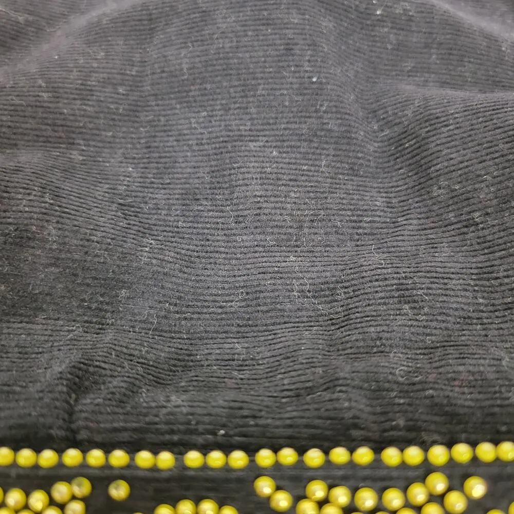 Vintage Retro Womens Bag Black Gold Beaded Studded Corduroy Purse Hong Kong - Image 10