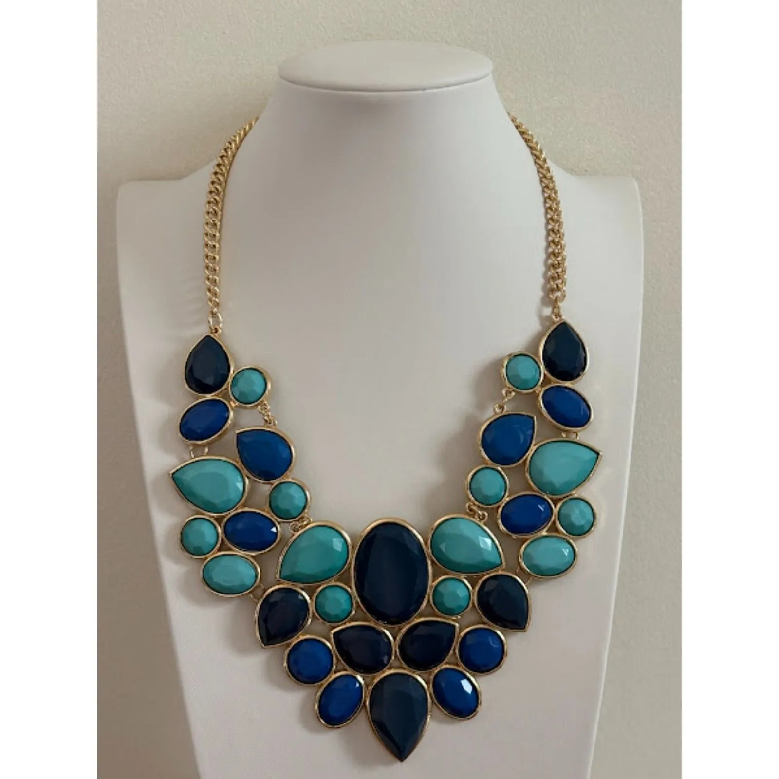Statement Bib Necklace in Blue & Teal - Image 2