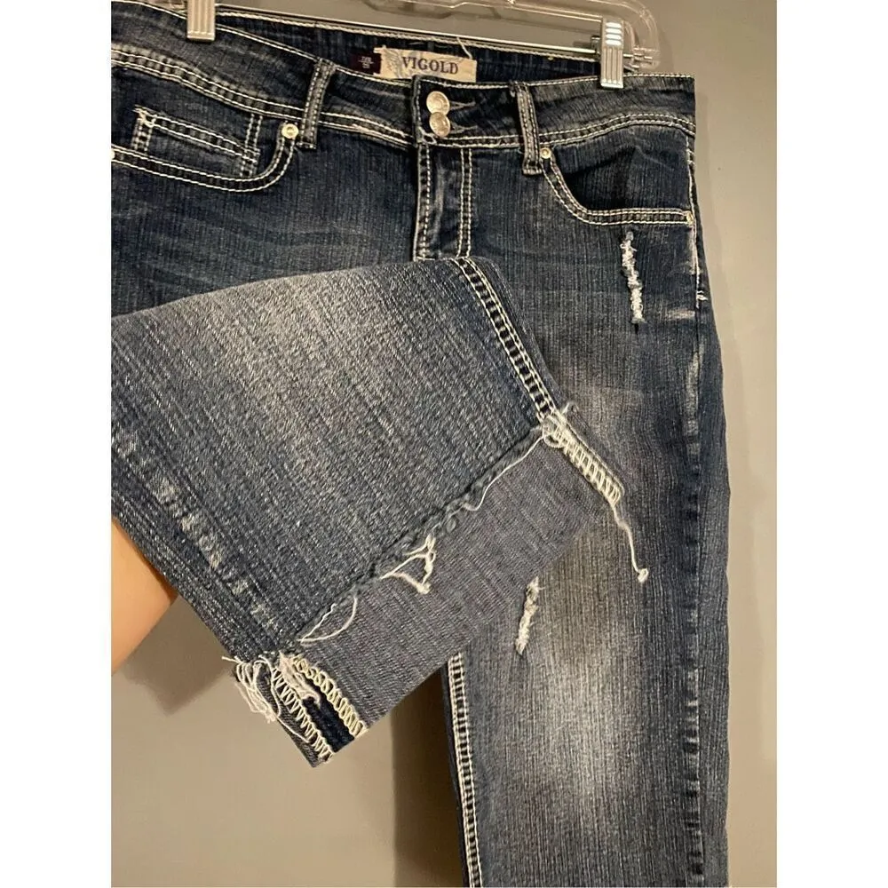 Vigold Medium Wash Distressed Denim Capris Size 7/8 (29) NWOT Blue - Image 3