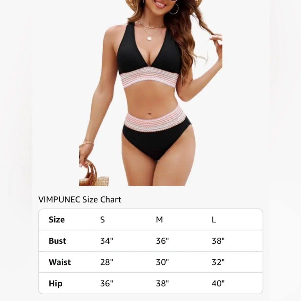 NEW High Waisted Bikini Set Tummy Control Swimsuit 2 Pc Bathing Suit M Black Size M - Image 3