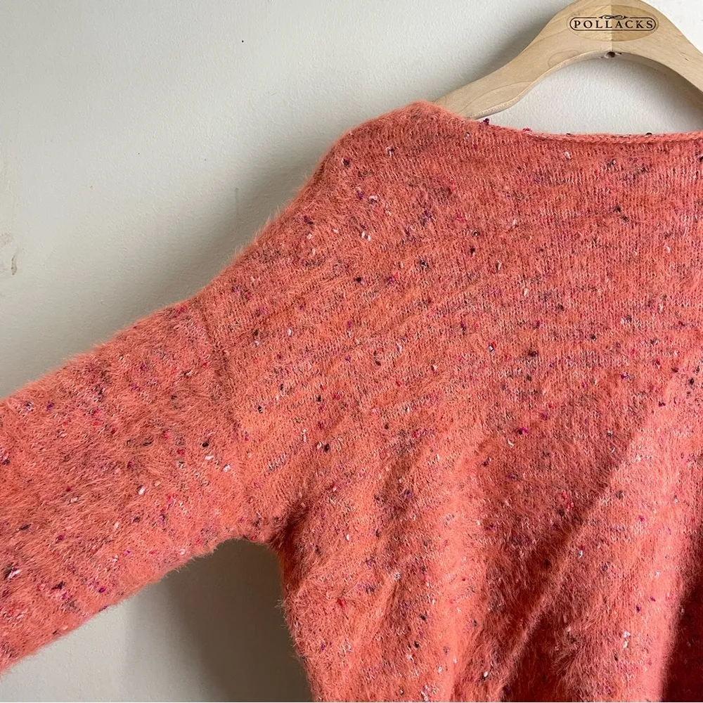 Faux Mohair Confetti Knit Cropped Fuzzy Sweater Coral size M - Image 6
