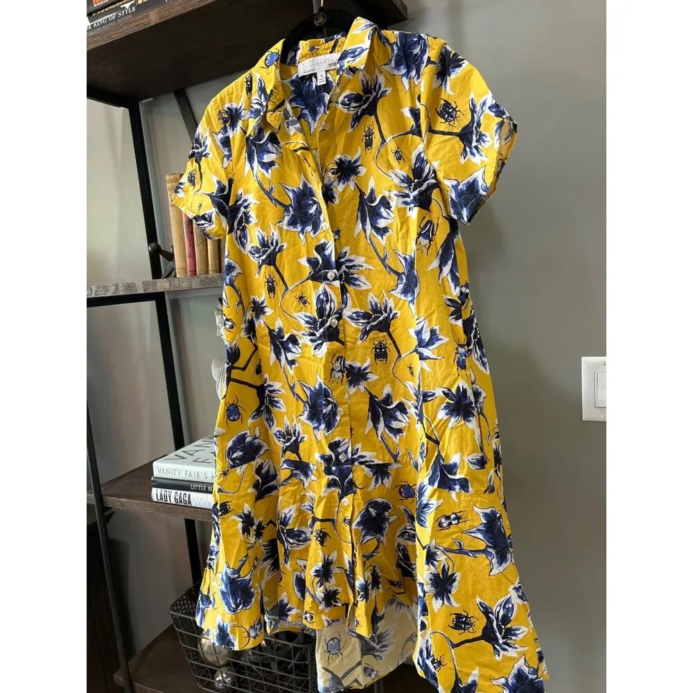 Osman Yousefzada Collective Beetle Print Shirtdress Yellow Womens Size 6 - Image 8