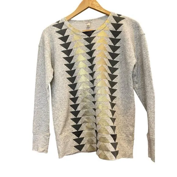J. Crew Women XS Geometric Chevron Metallic Long Sleeve Sweatshirt Grey &‎ Gold - Image 7