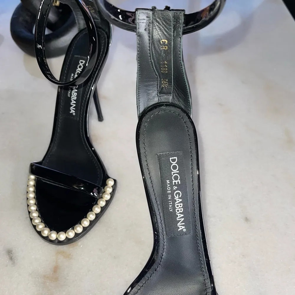 Dolce & Gabbana Patent Leather Sandals with Pearls in Black - Image 12