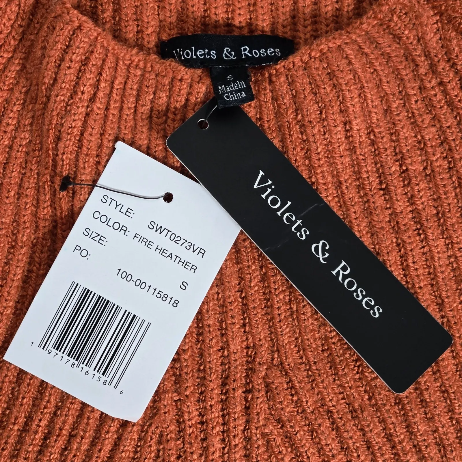 Violets & Roses Saoirse Mock Neck Sweater in Fire Heather S NWT Orange - Image 8