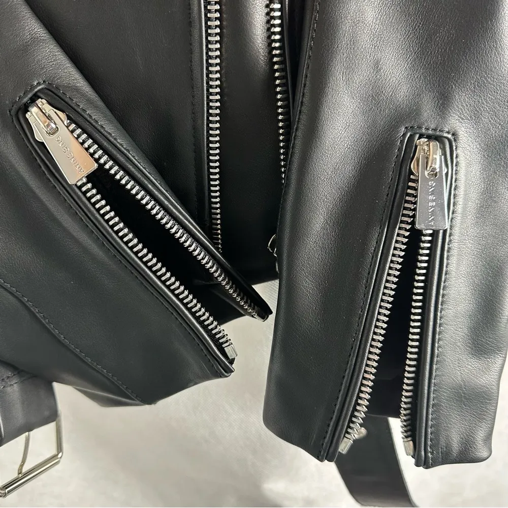 Anine Bing Lamb Leather Black Moto Biker Jacket Size XS - Image 7