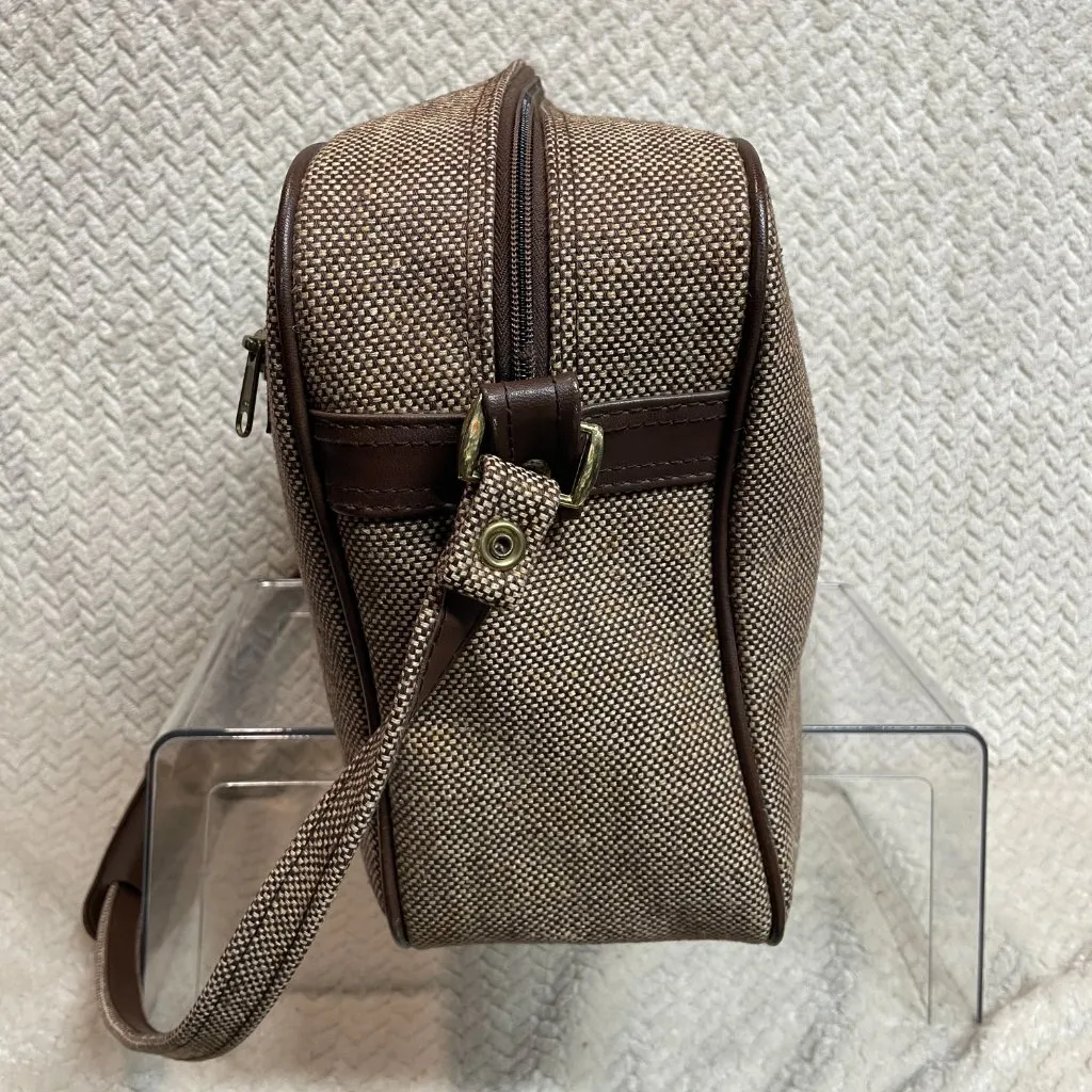 Vintage Brown Tweed Travel Shoulder Convertible Retro‎ Crossbody Bag Academia - Image 4