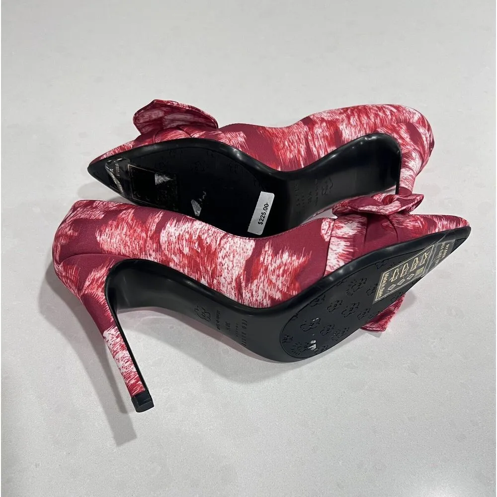 TED BAKER LONDON Ryama Heels Red Tapestry‎ Glitch Bow Court Pointed Size 38.5 8 - Image 7